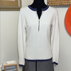 Fairway & Greene Ladies White and Blue Quarter-Zip Sweater Sz.M